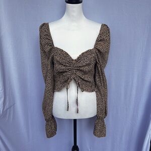 Rue21 Brown w/Black Dot print long sleeve crop top